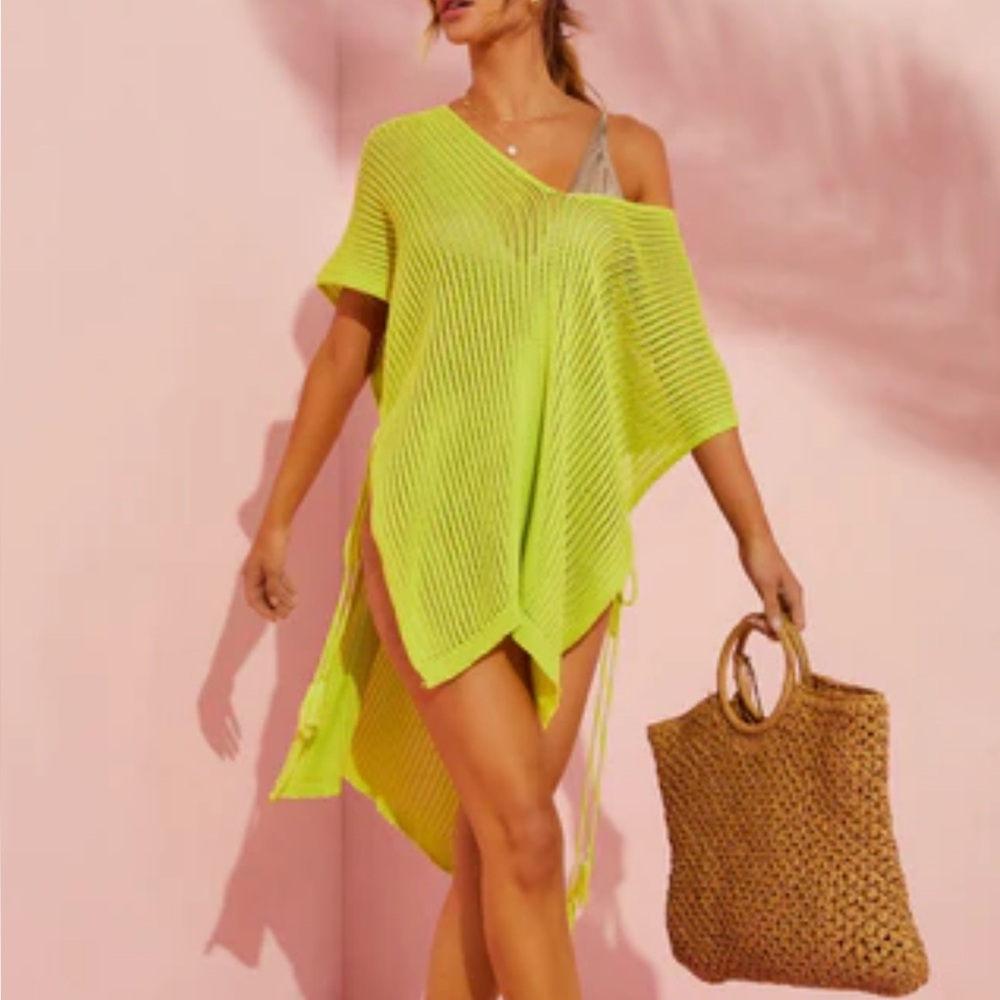 She + Sky Beach Cover Up 100% Cotton Bright Lime Green Size Small